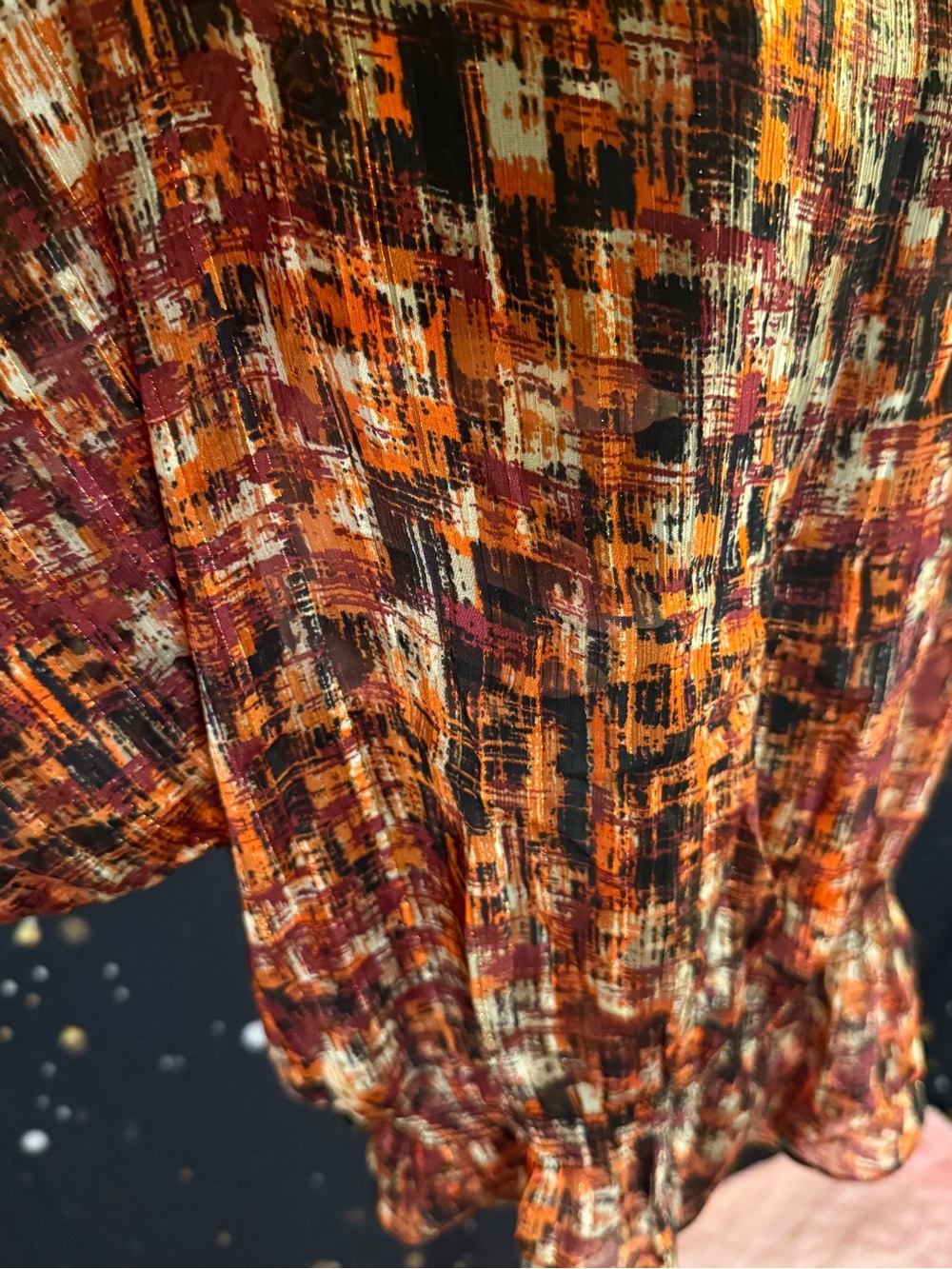 Madison Multicolor Orange & Burgundy Printed Blouson Top - Picture 3 of 6